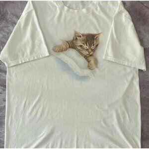 Cute cat sleep white t-shirt